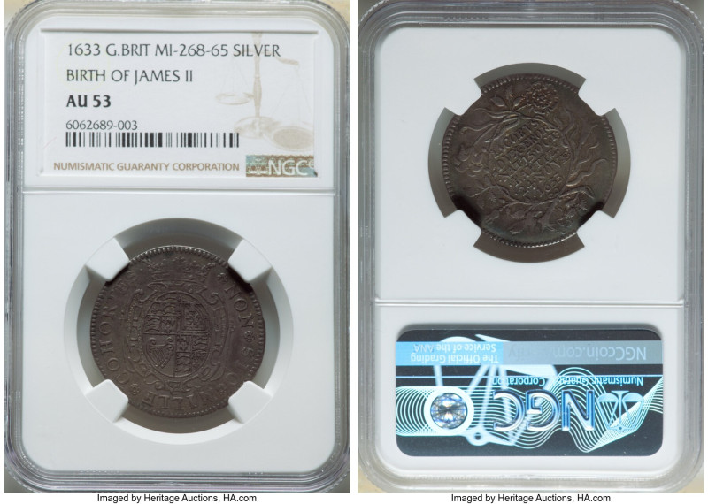 Charles I silver "Birth of James II" Medal 1633 AU53 NGC, MI-268-65, Eimer-126b....