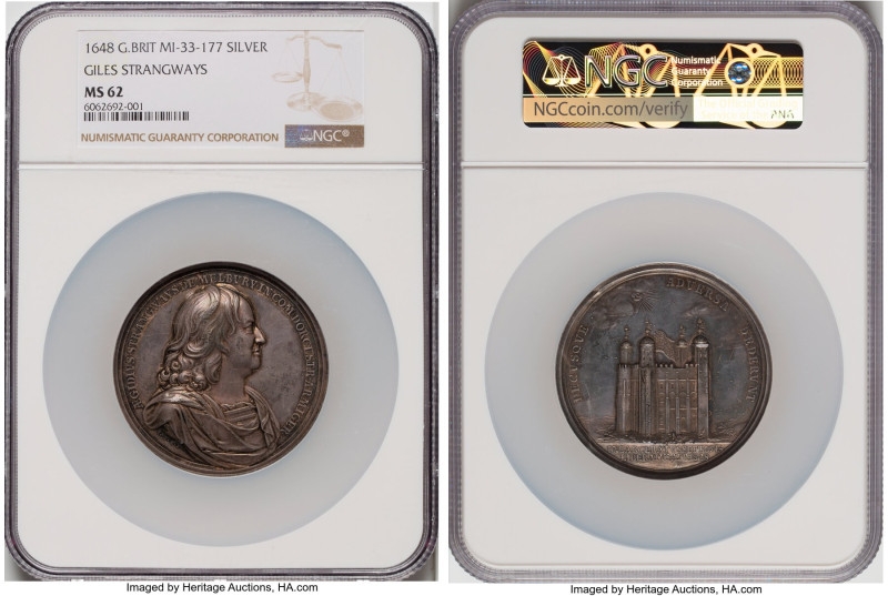 Charles I silver "Giles Strangways" Medal 1648 MS62 NGC, MI-33-177, Eimer-153. 6...