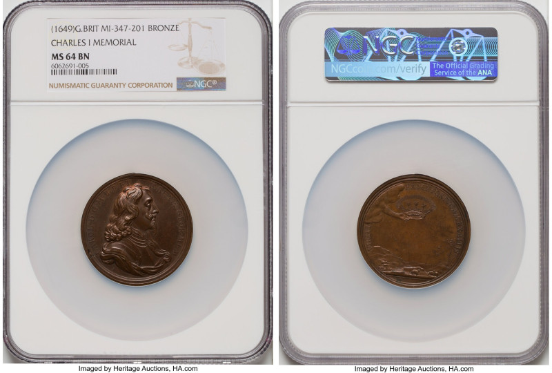 Charles I bronze "Death and Memorial" Medal ND (1649) MS64 Brown NGC, MI-346-201...