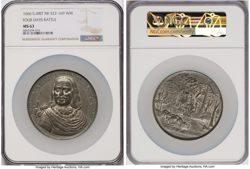 "Four Days Battle" white metal Medal 1666 MS63 NGC, MI-522-169, Eimer-238. 69.5m...