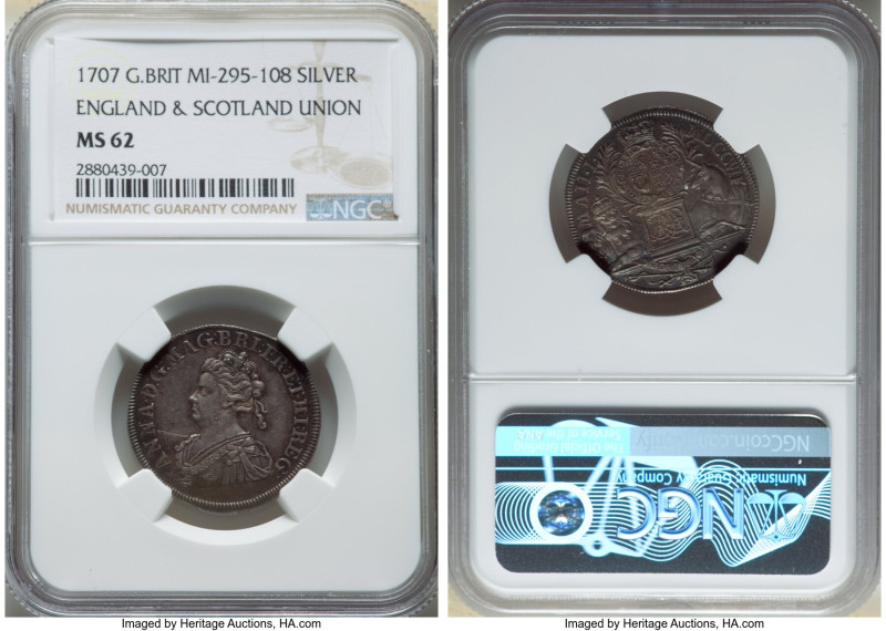 Anne silver "England & Scotland Union" Medal 1707 MS62 NGC, MI-295-108, Eimer-42...