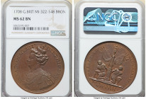 Anne bronze "The French Defeated at Oudenarde" Medal 1708 MS62 Brown NGC, Eimer-433, MI-322-148. 44mm. By J. Croker. Obv. Bust of Anne facing left. Re...