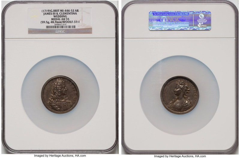 George I silver "James III & Clementina Wedding" Medal ND (1719) AU55 NGC, MI-44...