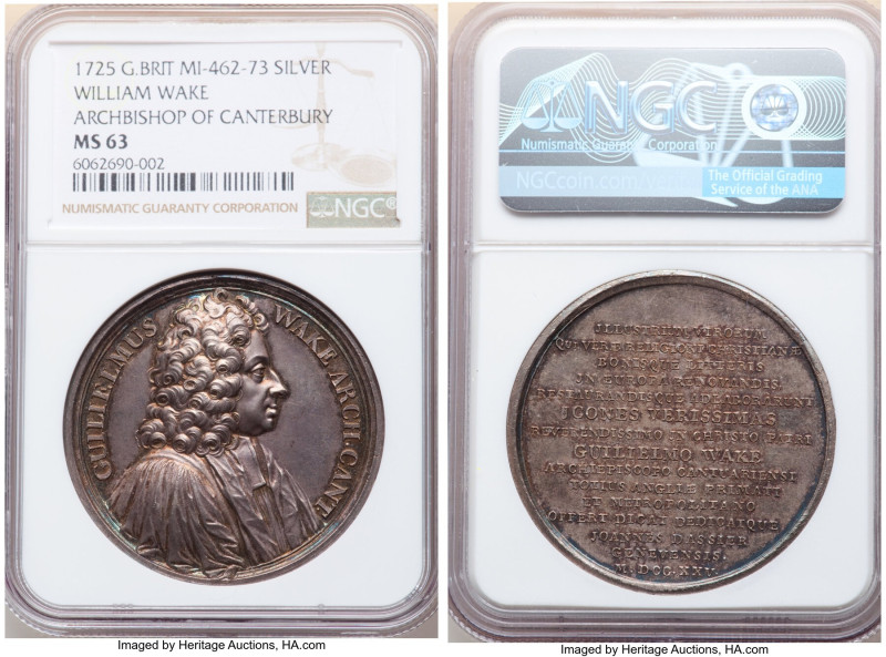 George I silver "William Wake - Archbishop of Canterbury" Medal 1725 MS63 NGC, M...