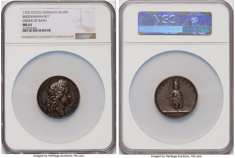 George I silver "Order of the Bath Revived" Medal 1725-Dated MS61 NGC, Brockmann...