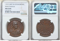 "Isaac Newton" bronze Medal 1727-Dated MS63 Brown NGC, MI-470-84, Eimer-506. 33mm. By the Genevan engraver Jean Dassier. Iridescent toning and a sensi...
