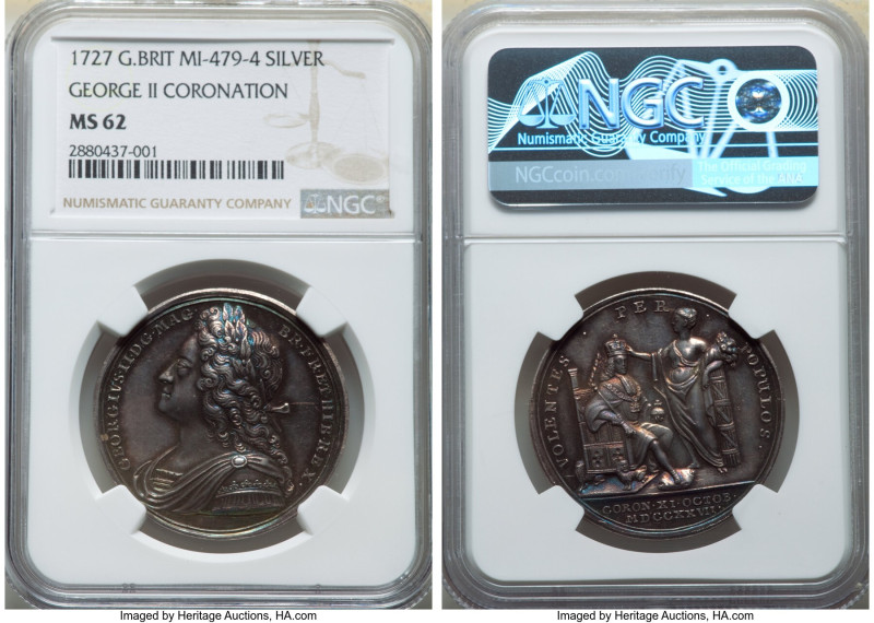 George II silver "Coronation" Medal 1727 MS62 NGC, Eimer-510, MI-479-4. 34mm. By...