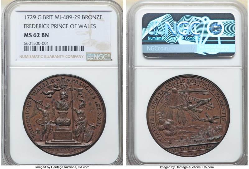 George II bronze "Frederick, Prince of Wales" Medal 1729 MS62 Brown NGC, MI-489-...