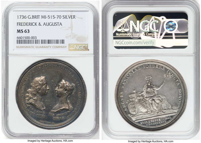 George II silver "Marriage of Frederick and Augusta" Medal 1736 MS63 NGC, MI-515...