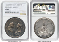 George II silver "Marriage of Frederick and Augusta" Medal 1736 MS63 NGC, MI-515-70. 44mm. By Vestner. Obv: Facing busts of Frederick, Prince of Wales...