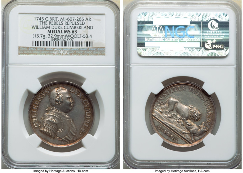 George II silver "The Rebels Repulsed" Medal 1745 MS63 NGC, MI-607-265, Woolf-53...