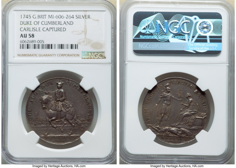 George II silver "Duke of Cumberland - Carlisle Captured" Medal 1745 AU58 NGC, M...