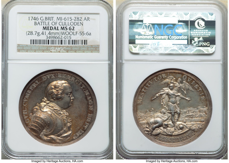 George II silver "Battle of Culloden" Medal 1746 MS62 NGC, MI-615-282, Woolf-55:...