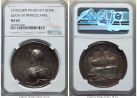 George II silver "Death of Princess Anne" Medal 1759 MS62 NGC, MI-692-417, Eimer-663. 41mm. By J. G. Holtzhey. Obv. Veiled and draped princess left. R...