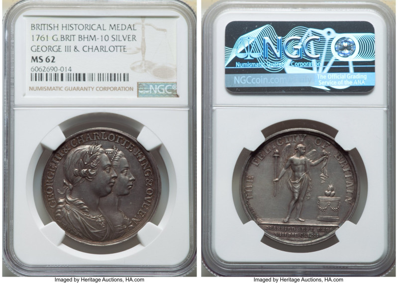 George III & Charlotte silver "Marriage" Medal 1761 MS62 NGC, BHM-10, Eimer-690....