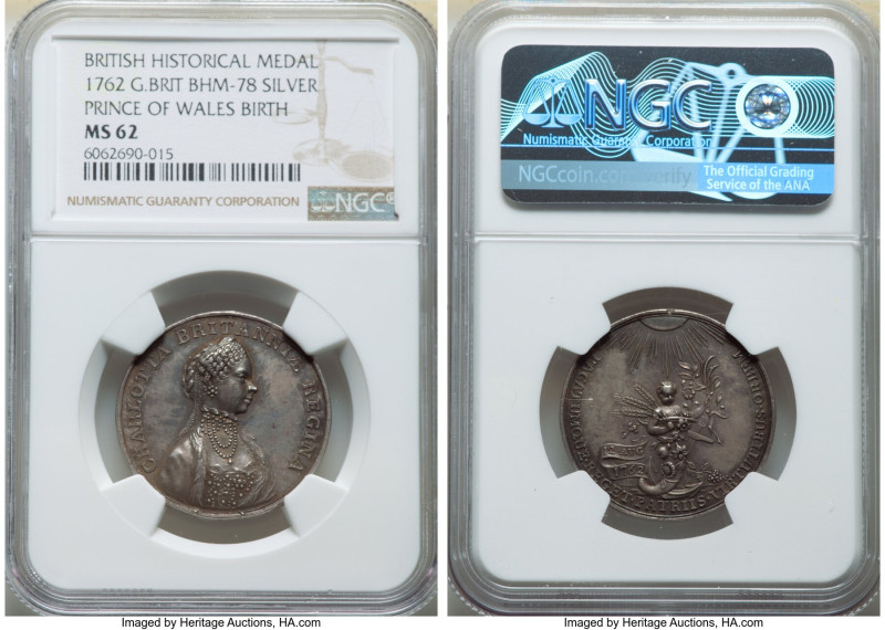 George III silver "Prince of Wales Birth" Medal 1762 MS62 NGC, BHM-78, Eimer-700...