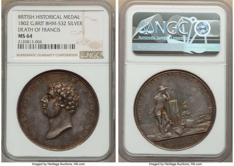 George III silver "Death of Francis" Medal 1802 MS64 NGC, BHM-532, 42mm. By J. H...