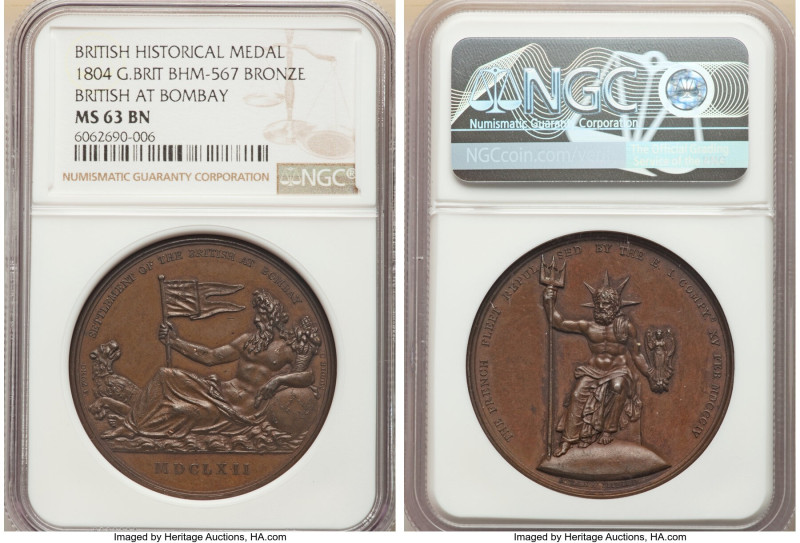 George III bronze "British at Bombay" Medal 1804 MS63 Brown NGC, BHM-567, Eimer-...