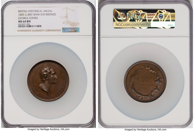 George III bronze "George Cooke" Medal 1805 MS64 Brown NGC, BHM-570, Eimer-973. ...