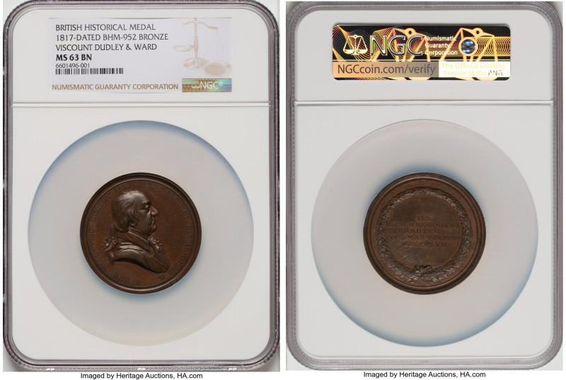 George III bronze "Viscount Dudley & Ward" Medal 1817-Dated MS63 Brown NGC, BHM-...