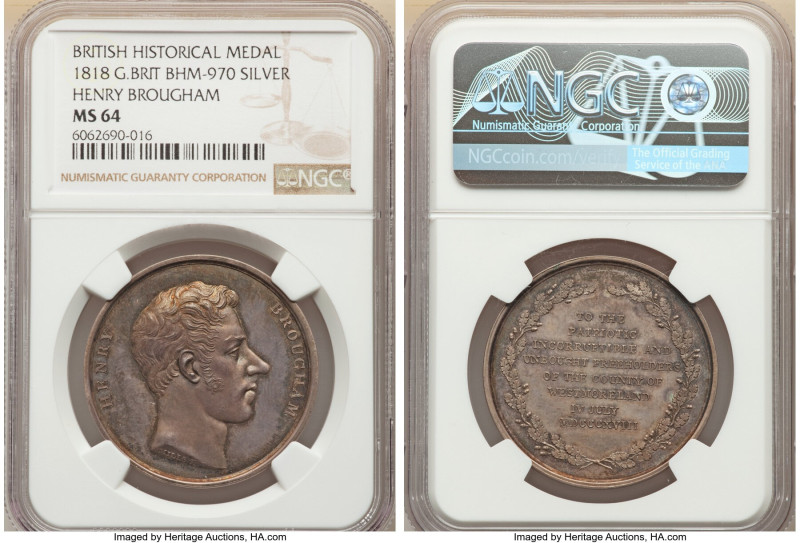George III silver "Henry Brougham" Medal 1818 MS64 NGC, BHM-970, Eimer-1106. 36m...