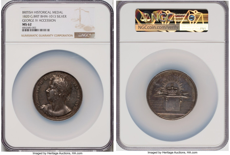 George IV silver "Accession" Medal 1820 MS62 NGC, BHM-1013. By J. Hardman & T. W...