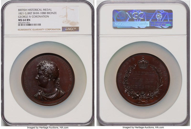 George IV bronze "Coronation" Medal 1821 MS64 Brown NGC, BHM-1088, Eimer-1141. 6...