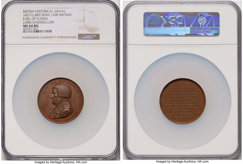 George IV bronze "Earl of Eldon - Lord Chancellor" Medal 1827 MS64 Brown NGC, BH...