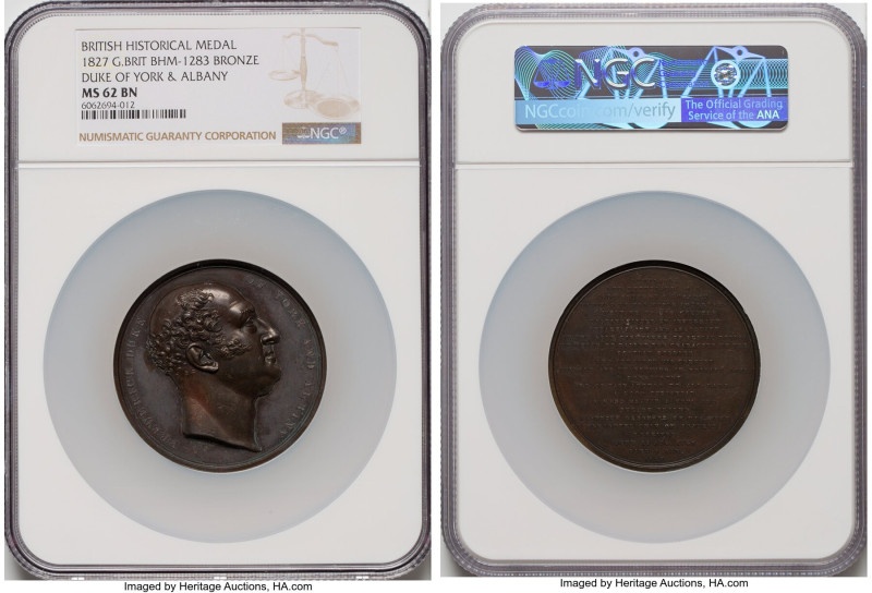 George IV bronze "Duke of York & Albany" Medal 1827 MS62 Brown NGC, BHM-1283, Ei...