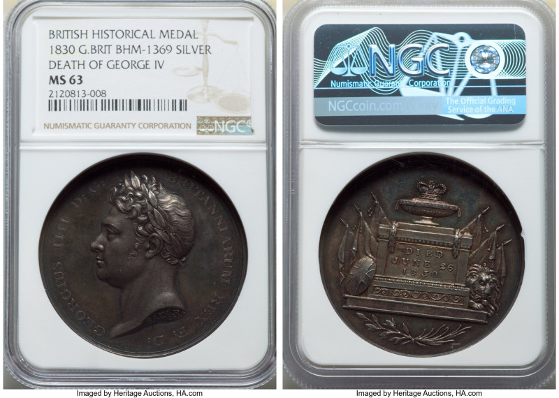 William IV silver "Death of George IV" Medal 1830 MS63 NGC, BHM-1369. 44.5mm. By...