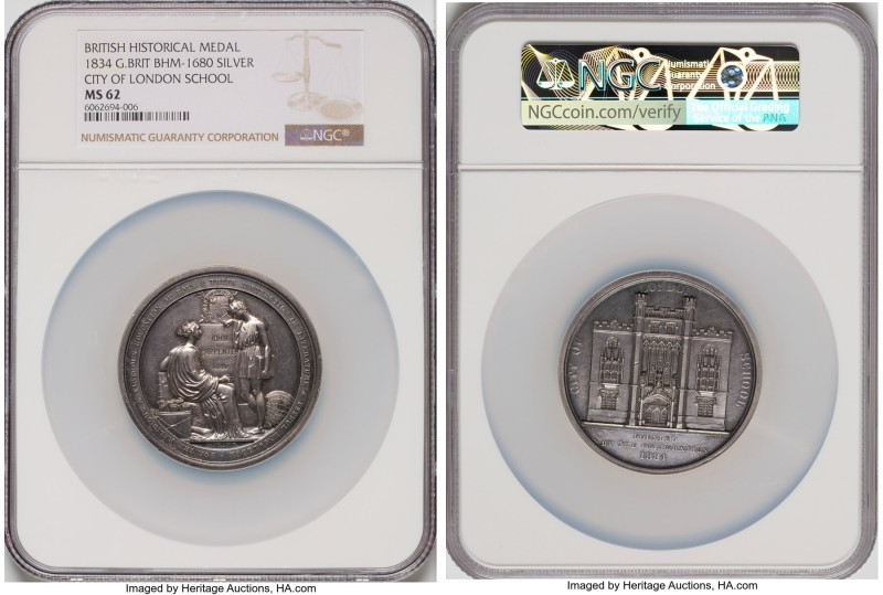 William IV silver "City of London School" Medal 1834 MS62 NGC, BHM-1680, Eimer-1...