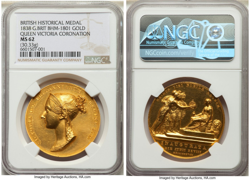 Victoria Pair of Certified gold & bronze "Coronation" Medals 1838 MS62 NGC, 1) g...