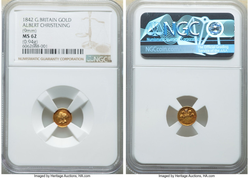 Victoria gold "Albert Christening" Medal 1842 MS62 NGC, BHM-Unl. 9mm. 0.94gm. Un...