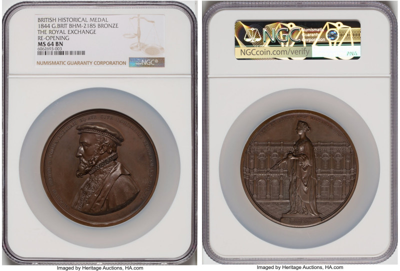 Victoria bronze "The Royal Exchange Re-Opening" Medal 1844 MS64 Brown NGC, BHM-2...