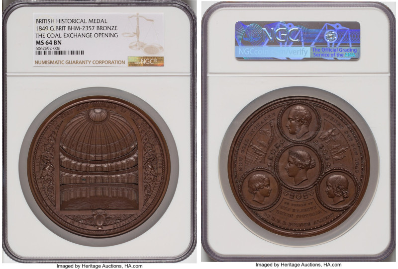 Victoria bronze "The Coal Exchange Opening" 1849 MS64 Brown NGC, BHM-2357, Eimer...