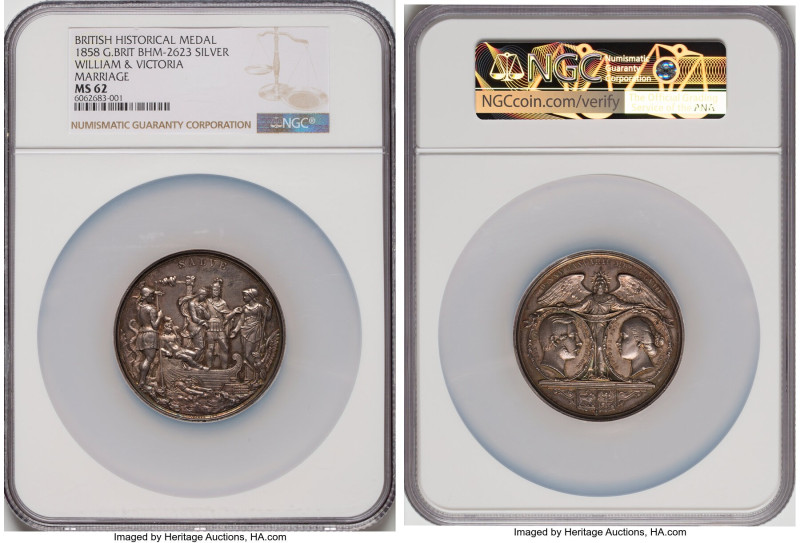 Victoria silver "William & Victoria Marriage" Medal 1858 MS62 NGC, BHM-2623. 54m...