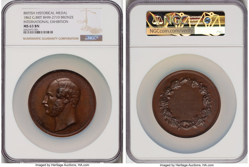 Victoria bronze "International Exhibition" Medal 1862 MS63 Brown NGC, BHM-2710, ...