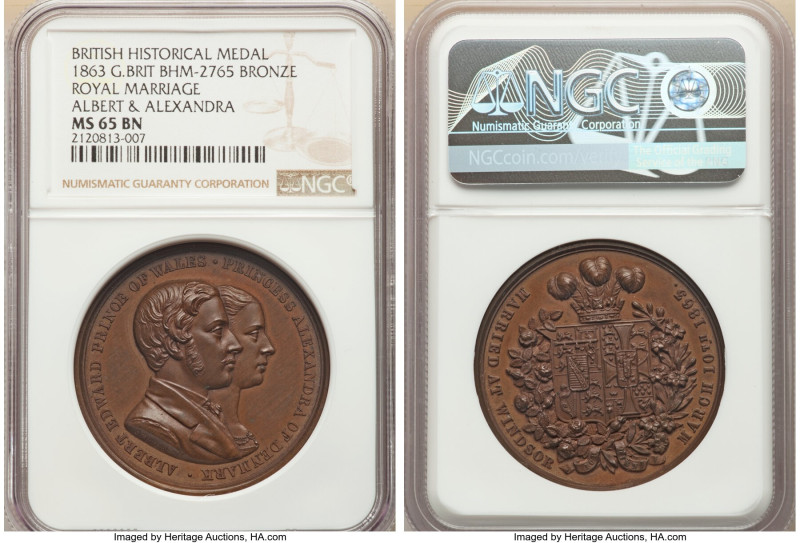 Victoria bronze "Royal Marriage - Albert & Alexandra" Medal 1863 MS65 Brown NGC,...