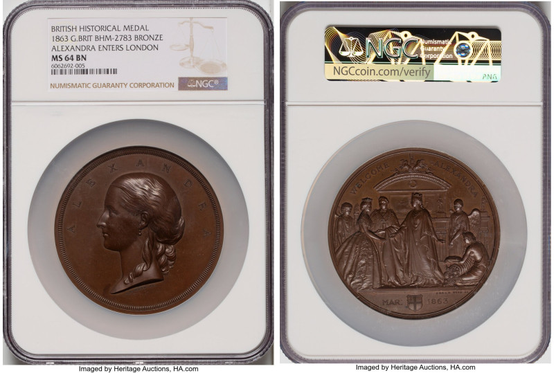 Victoria bronze "Alexandra Enters London" Medal 1863 MS64 Brown NGC, BHM-2783, E...