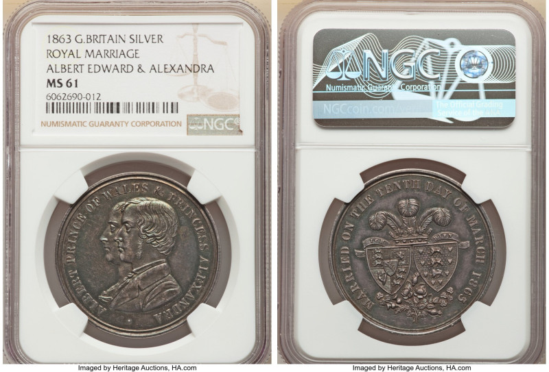 Victoria silver "Royal Marriage - Albert Edward and Victoria" Medal 1863 MS61 NG...