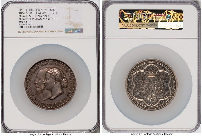 Victoria silver "Princess Helena & Prince Christian Marriage" Medal 1866 MS63 NG...