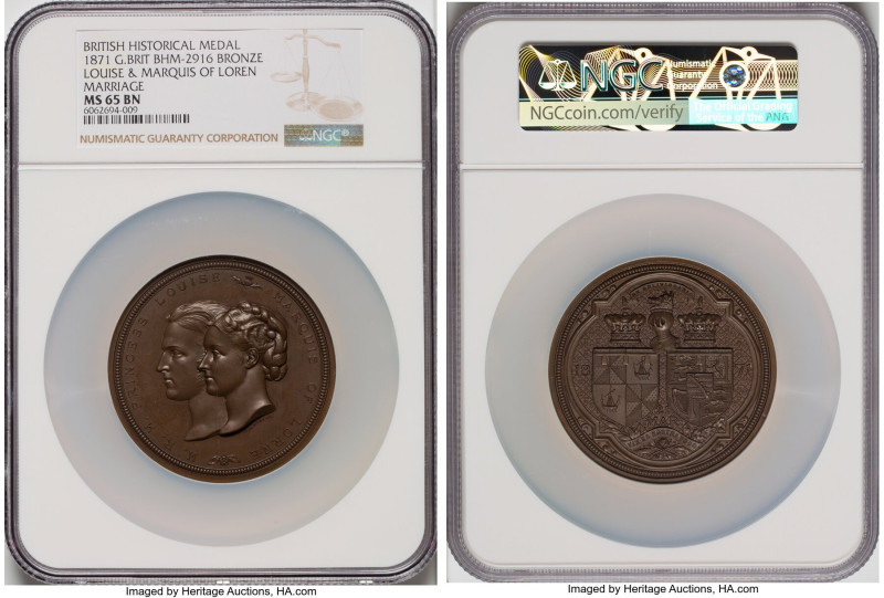 Victoria bronze "Marquis of Lorne & Louise Marriage" 1871 MS65 Brown NGC, BHM-29...