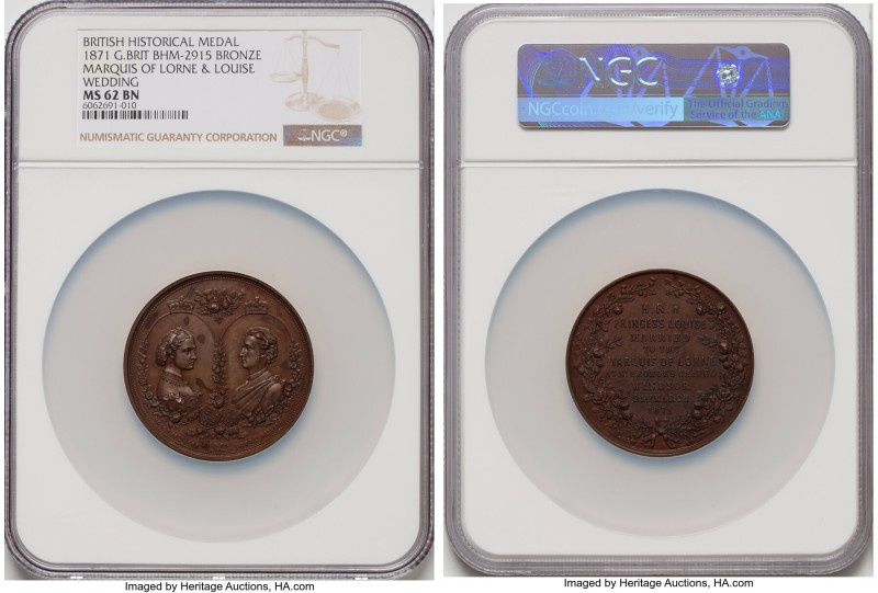 Victoria bronze "Marquis of Lorne & Louise Wedding" Medal 1871 MS62 Brown NGC, B...