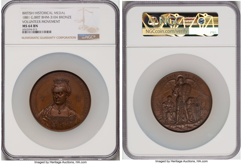 Victoria bronze "Volunteer Movement" Medal 1881 MS64 Brown NGC, BHM-3104, Eimer-...