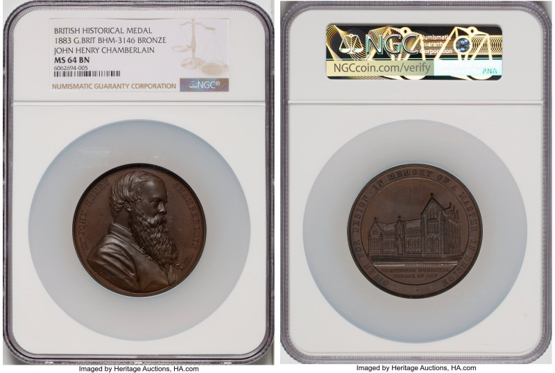 Victoria bronze "John Henry Chamberlain" Medal 1883 MS64 Brown NGC, BHM-3146, Ei...