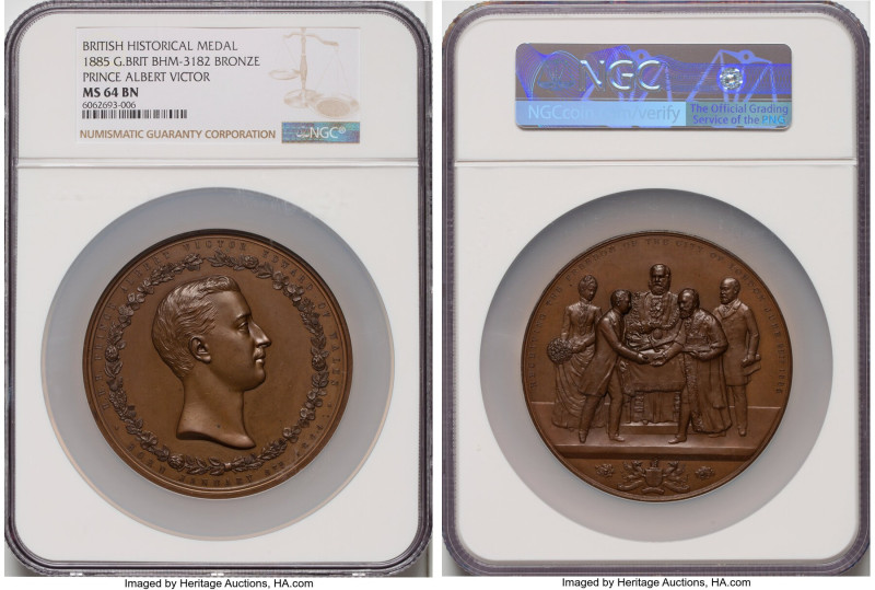 Victoria bronze "Prince Albert Victor" Medal 1885 MS64 Brown NGC, BHM-3182, Eime...