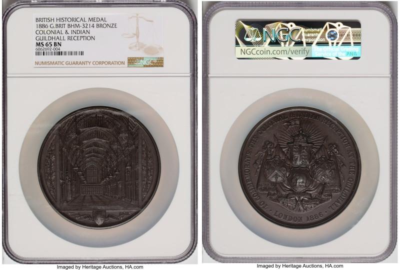 Victoria bronze "Guildhall Reception" Medal 1886 MS65 Brown NGC, BHM-3214, Eimer...