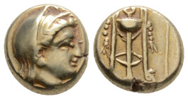 Greek, LESBOS, Mytilene. (Circa 377-326 BC) EL hekte (10.9mm, 2.53g)
Veiled head of Demeter right, wearing wreath of grain ears / Garlanded and fille...