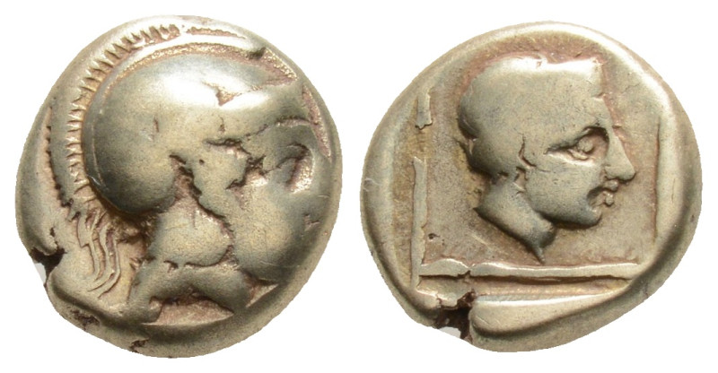 Greek, Lesbos, Mytilene EL Hekte. Circa 412-378 BC. Head of Athena right, wearin...