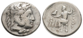 Greek Kings of Macedon. Alexander III "the Great" 336-323 BC. rachm AR, 18,4 mm., 4,13 g.
Head of Herakles right, wearing lion skin / Zeus Aëtophoros...